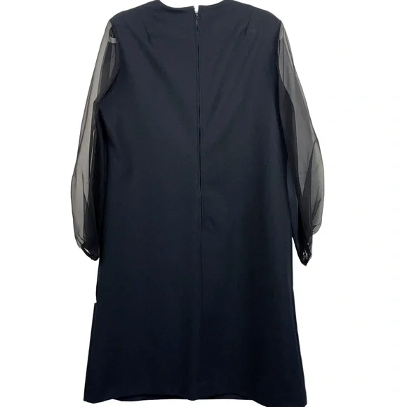 Puritan Forever Young Black Vintage Sheath Dress Sheer Sleeves Rhinestone Collar - Picture 2 of 13